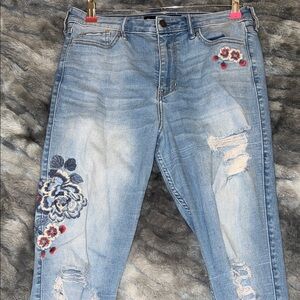 Hollister Light Blue Skinny Jeans with Floral Embroidery